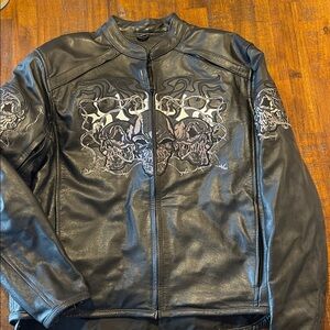 XElement Quilted Black Motorcycle Jacket Men’s 2XL with skulls